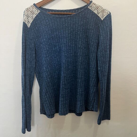 Women's Long Sleeve Knit Sweaters Crewneck Color Contrast Ribbed Pullover Sz L - Picture 4 of 8